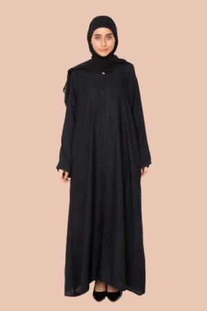 Classic straight black abaya with a design, perfect for everyday wear in Pakistan