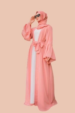 Beautiful pink open abaya with an open front, great for making a fashion statement